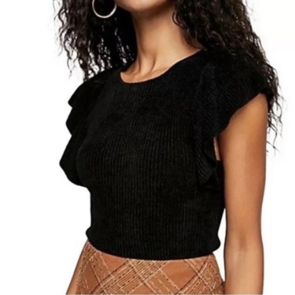 Free People One Nikita ruffle black ruffle sleeve top women’s size XS